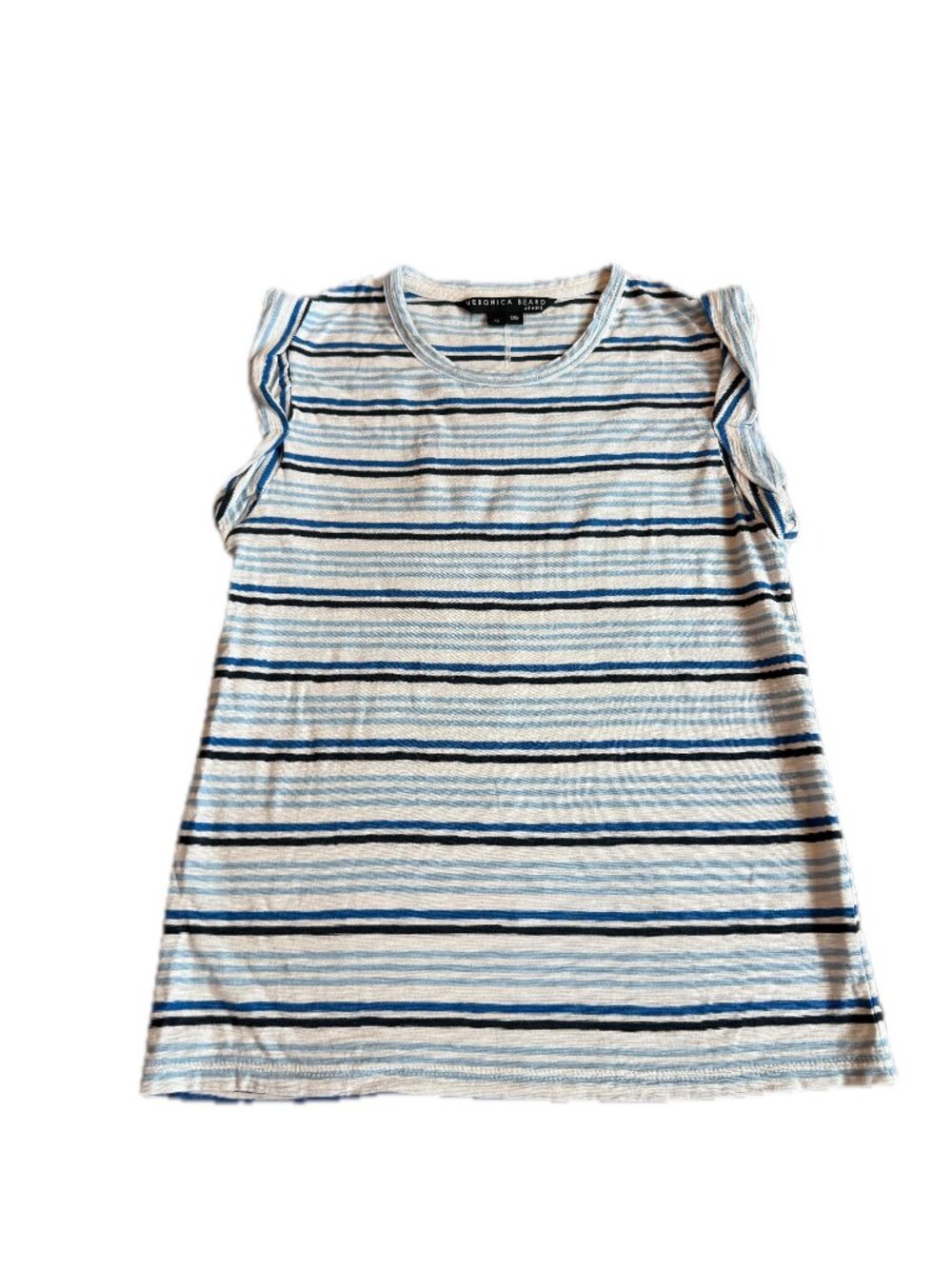 Veronica Beard Blue White Striped Tee Shirt Twisted Sleeve Round X-Small Women's